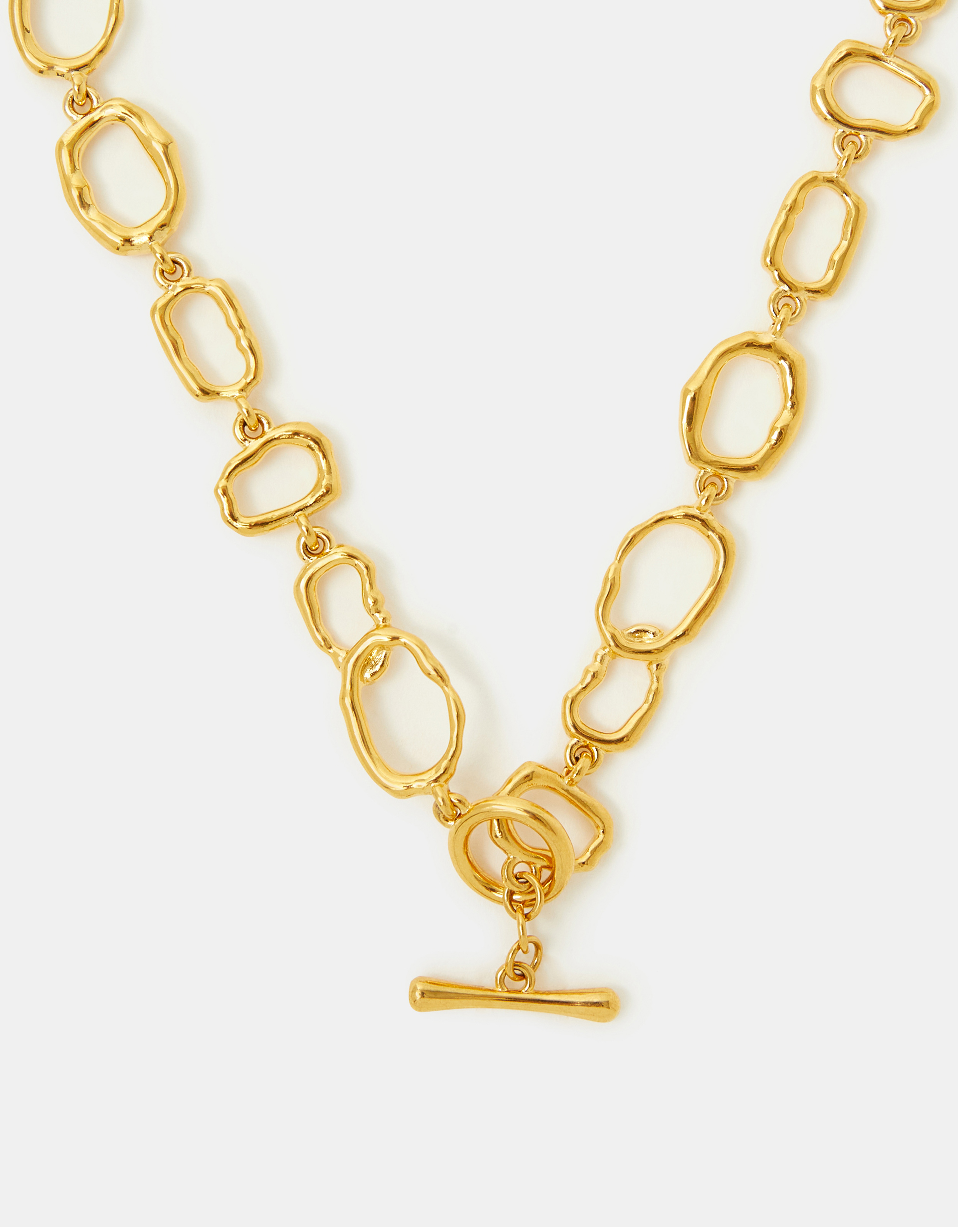 Stainless Steel Molten Link T-bar Necklace - Accessorize