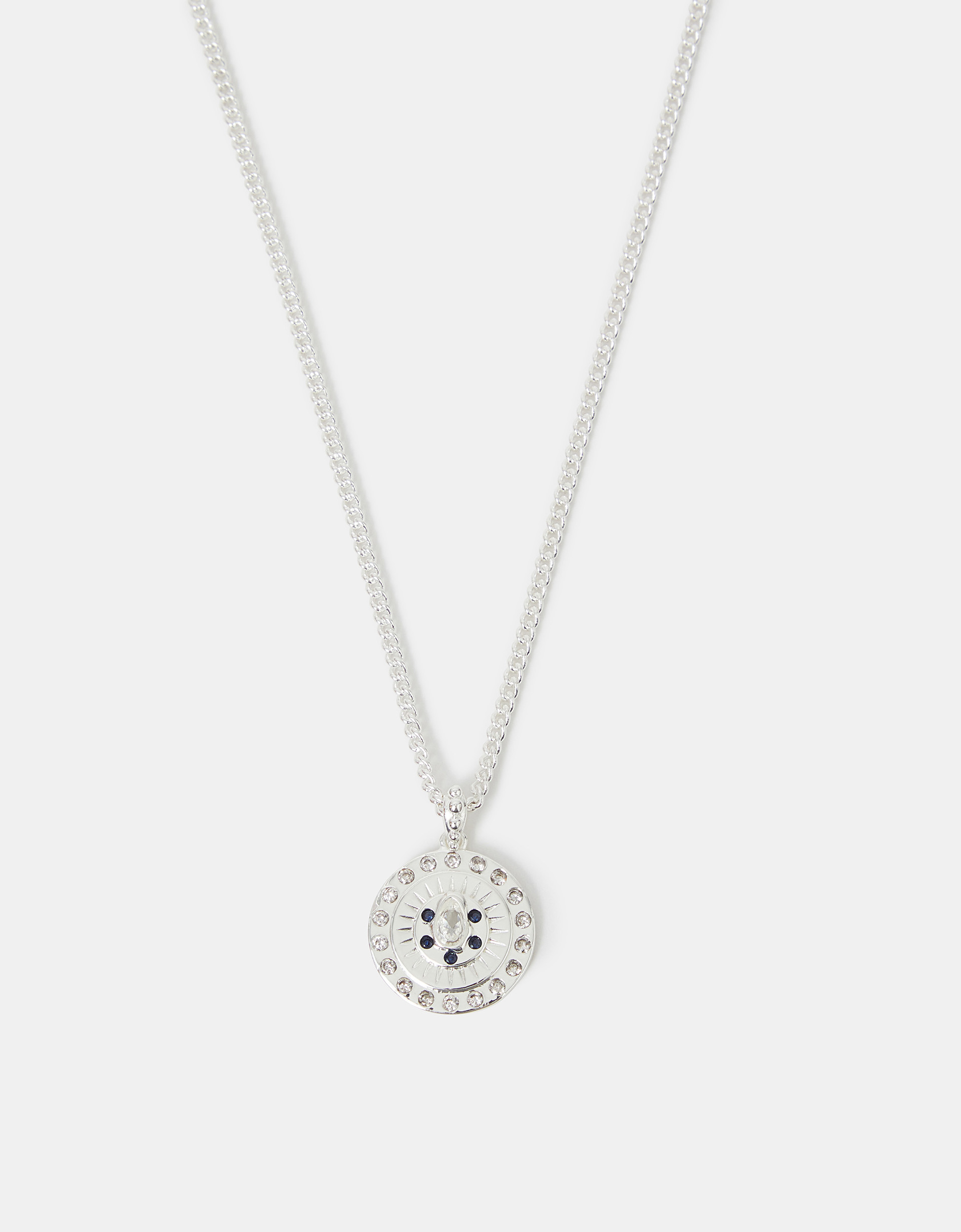 Sterling Silver-plated Diamante Disc Pendant Necklace - Accessorize