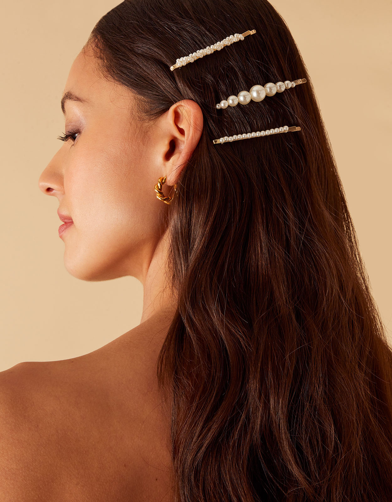 Accessorize Women's Gold Pearl Hair Slides 5 Pack, Size: L 7 cm