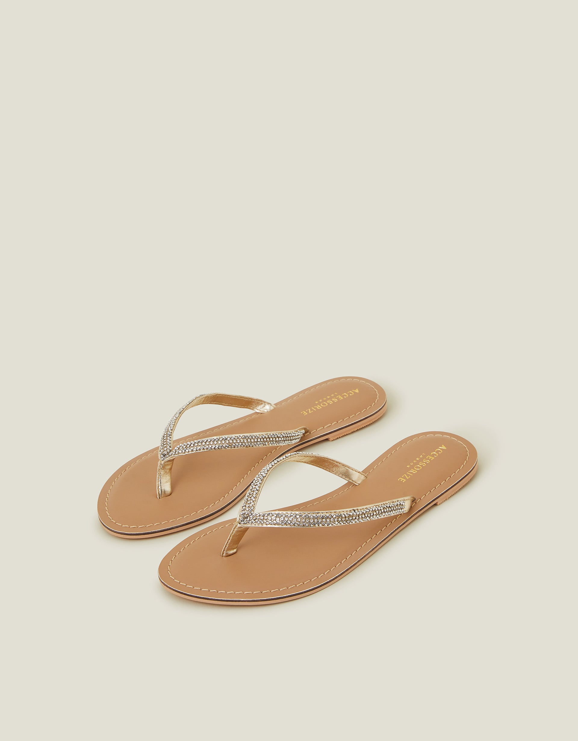 Accessorize Beaded Daniella Flip Flops Beige, Size 39 - Summer Holiday Slippers