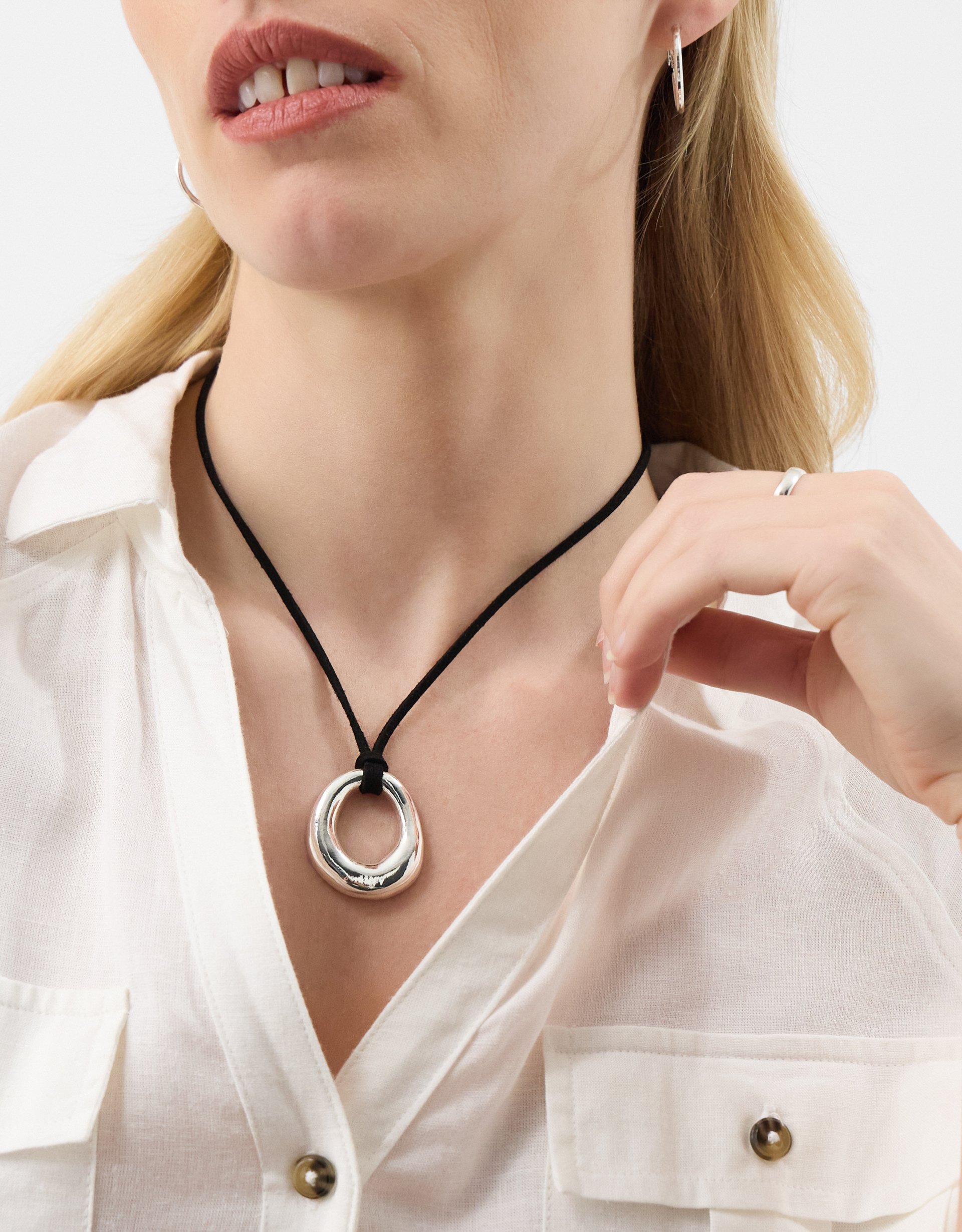 Organic Pendant Cord Necklace Silver - Accessorize