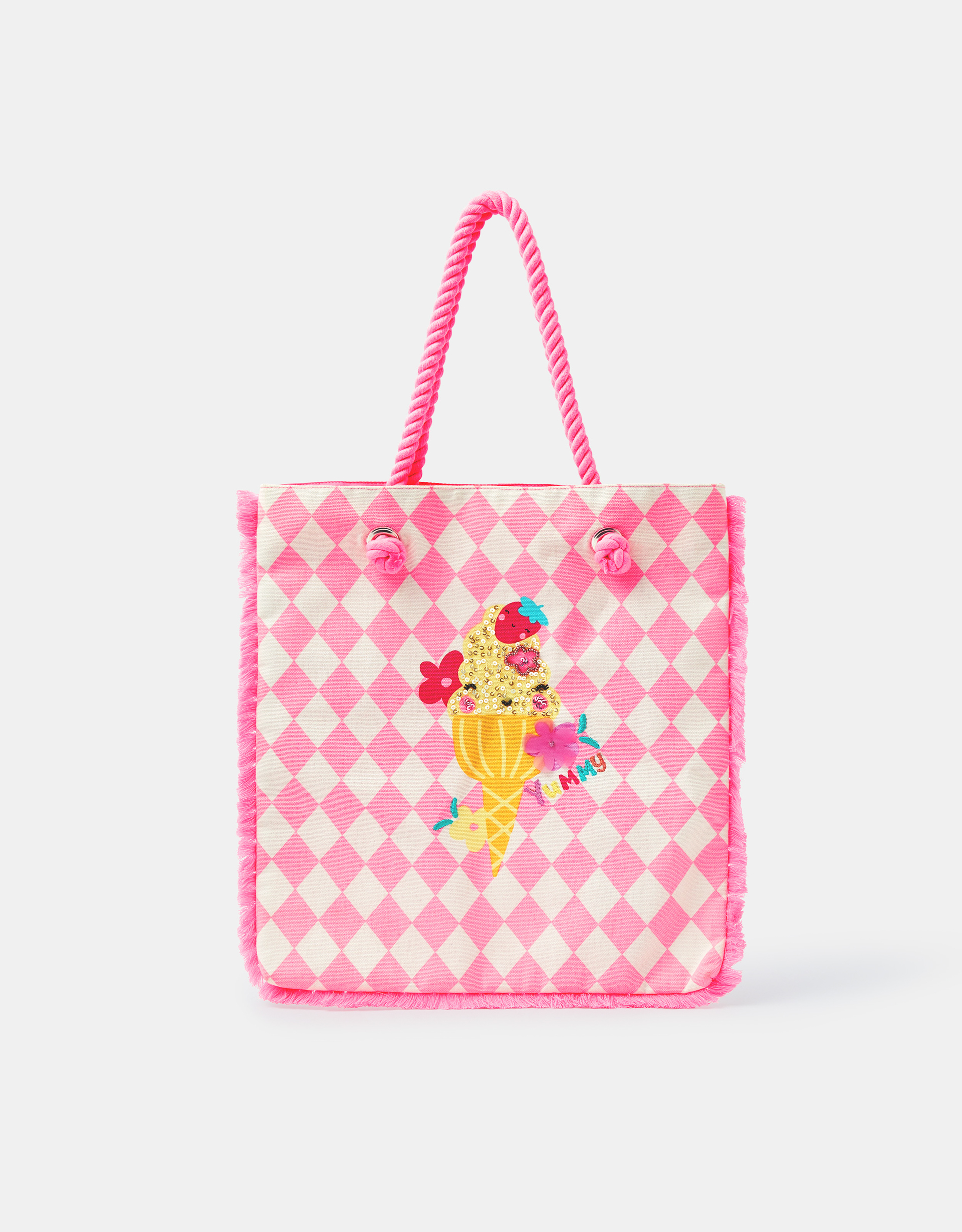 Accessorize Check Girls Embellished Ice Tote Bag, Cream