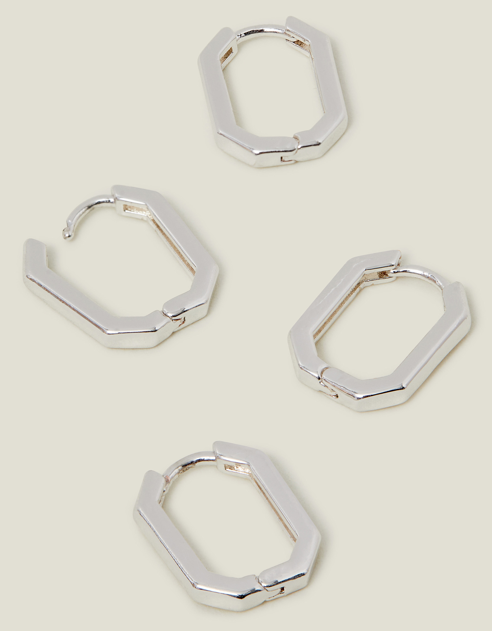 Tan 2-Pack Sterling Silver-plated Rectangular Hoop Earrings - Accessorize