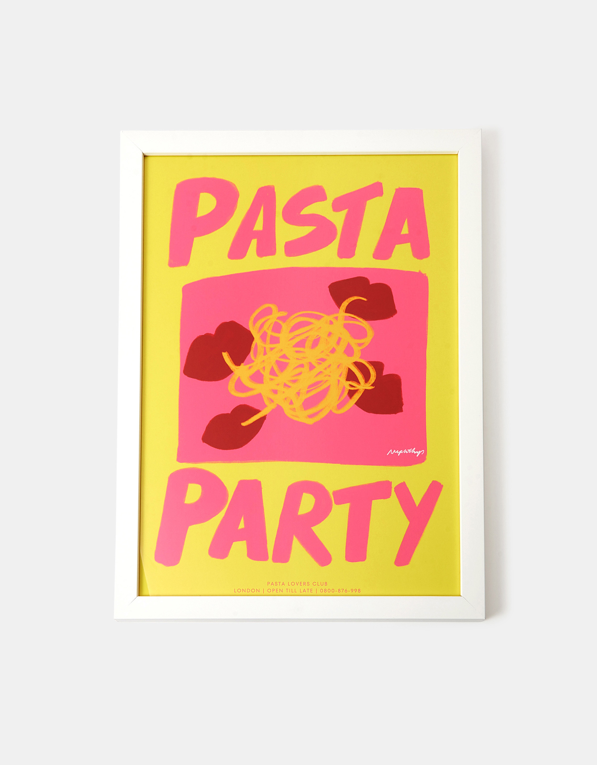 Pink Nephthys Illustrated Pasta Party Framed A3 Wall Art Print - Accessorize