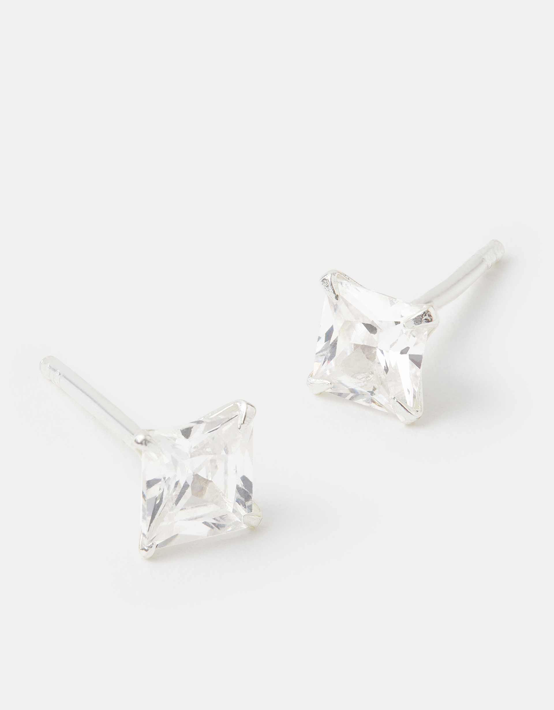 Sterling Silver Princess Cut Stud Earrings - Accessorize
