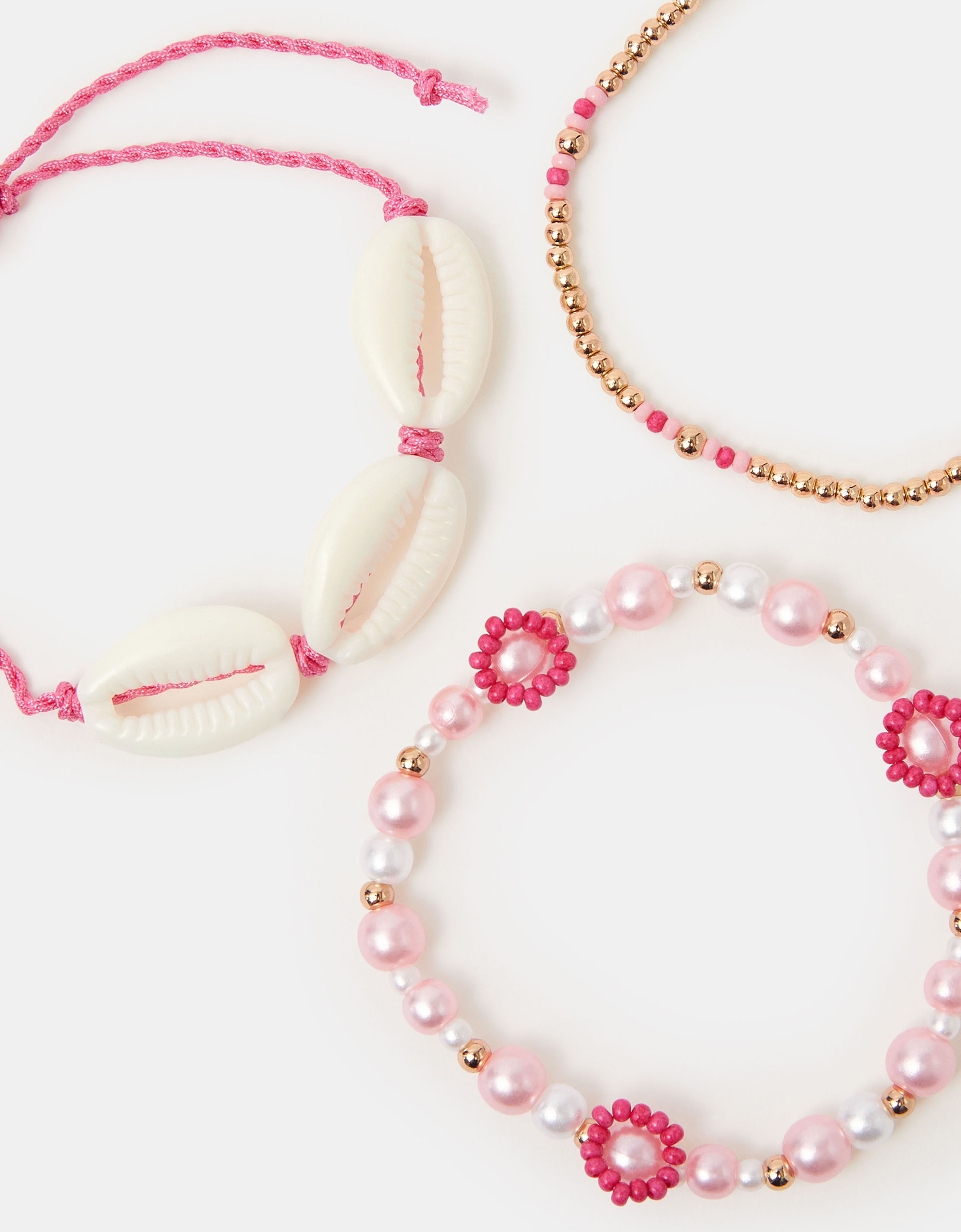 Gold 3-Pack Girls Shell Beaded Bracelets - Accessorize