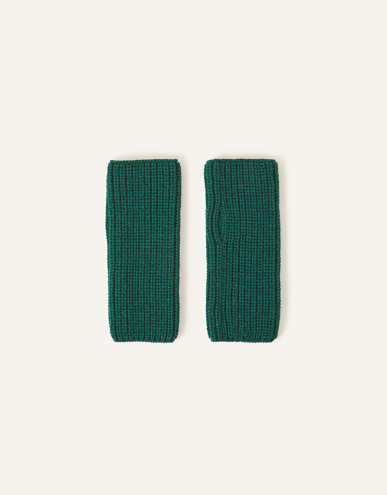 Accessorize Ribbed Cut Off Gloves Green, Size: 8x21cm