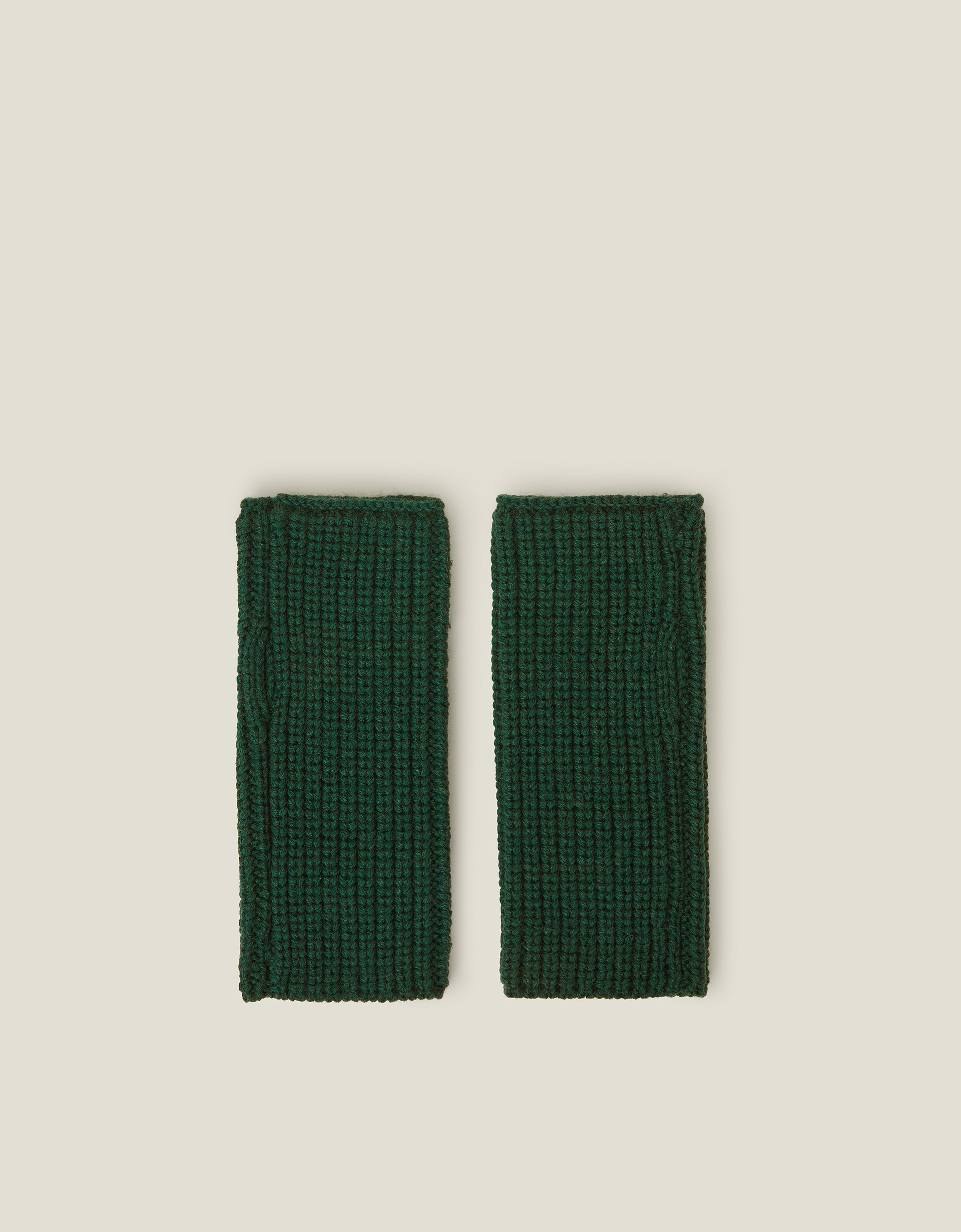 Accessorize Ribbed Cut Off Gloves Green, Size: 8x21cm