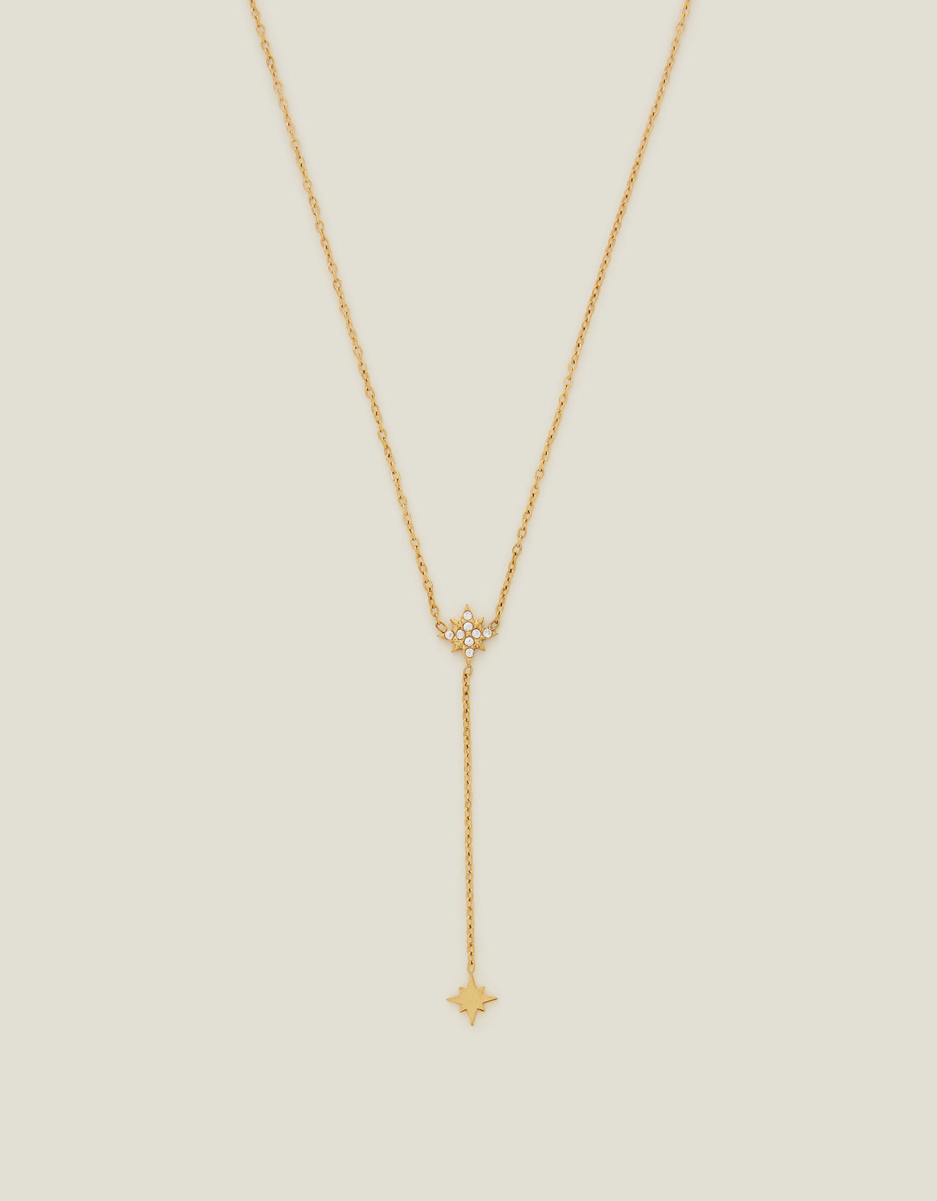 14ct Gold-plated Diamante Star Lariat Necklace - Accessorize