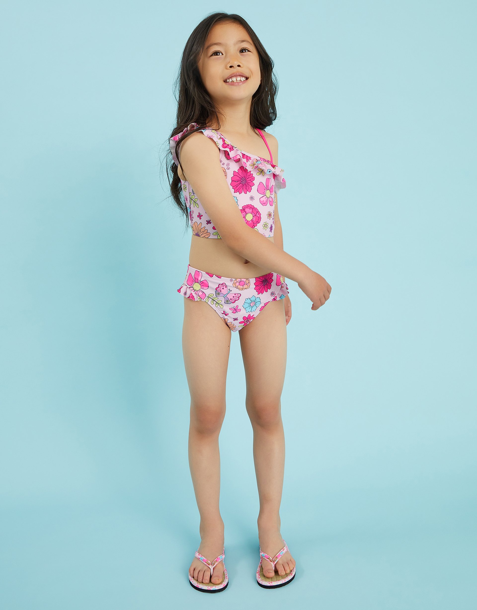 Pink & Yellow Floral Print Retro Bloom Bikini Set, Size: 9-10 Years, Girls - Accessorize