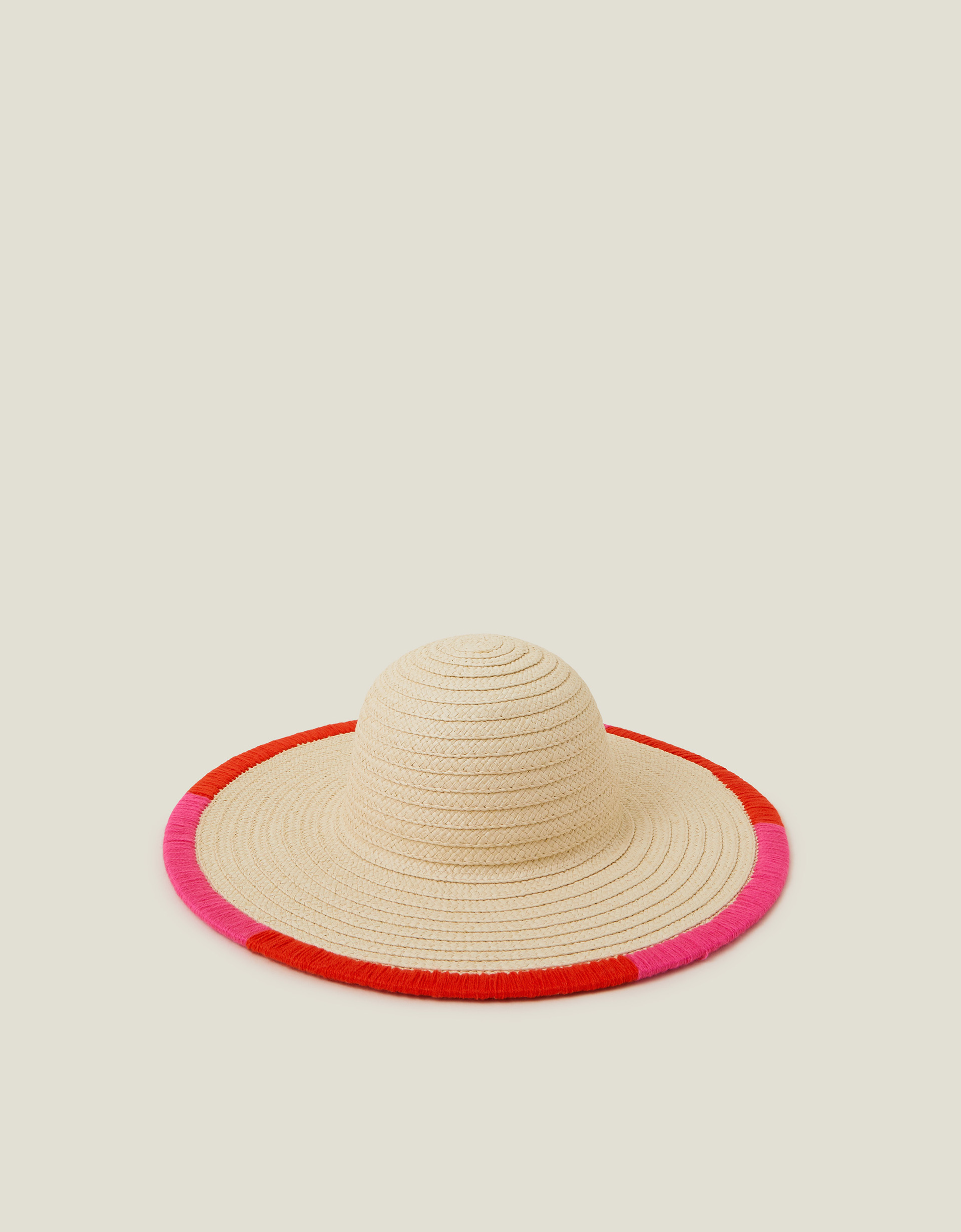Pink Colourful Trim Floppy Straw Hat - Accessorize