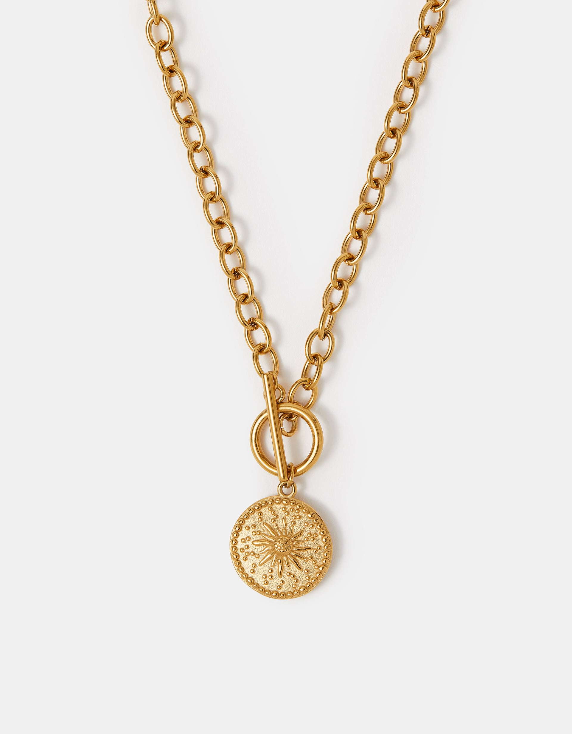 Accessorize - Stainless Steel Sun Coin Pendant Necklace, Gold, Size: 41cm
