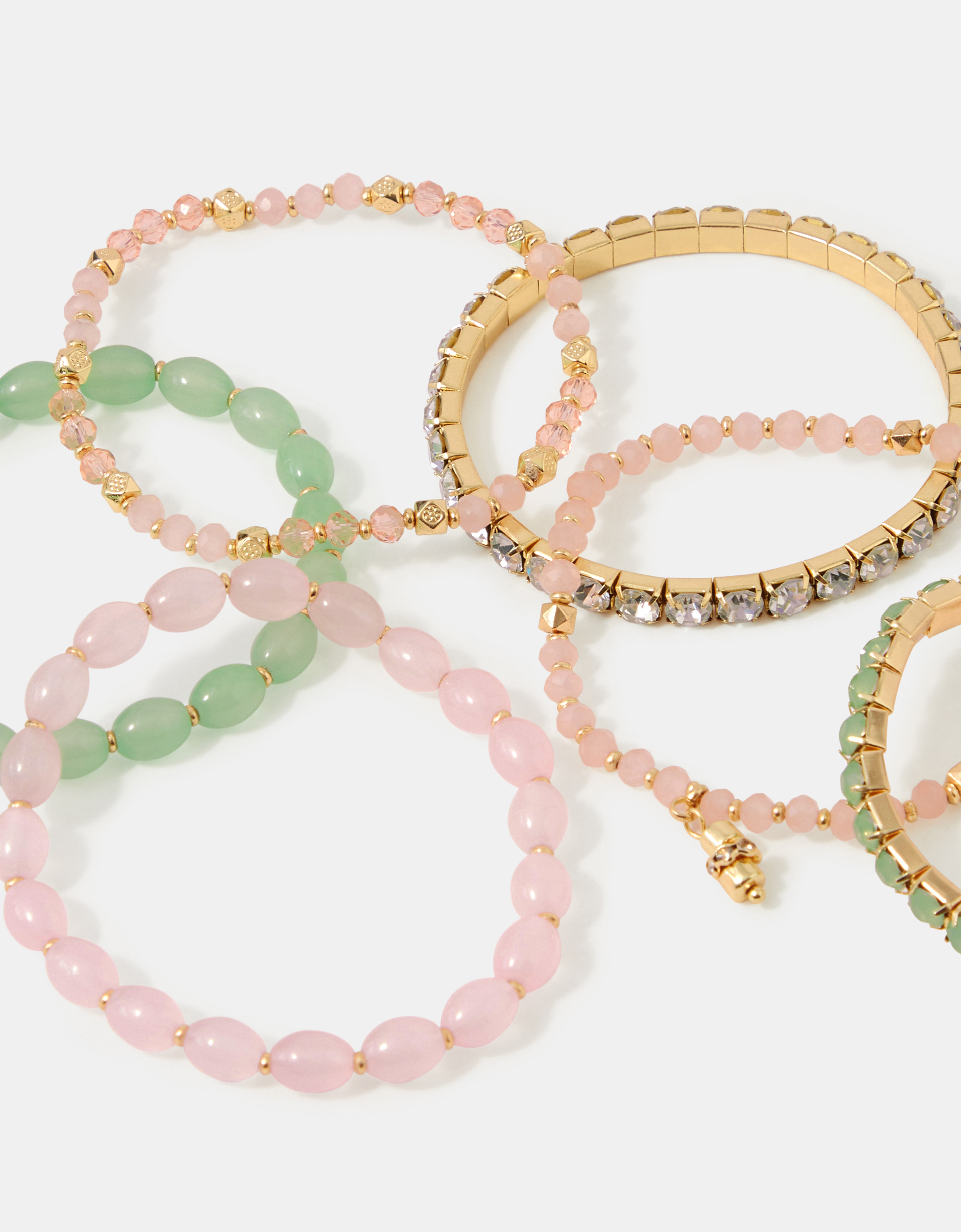 Accessorize 20-Pack Mix Bead Stretch Bracelets, Gold