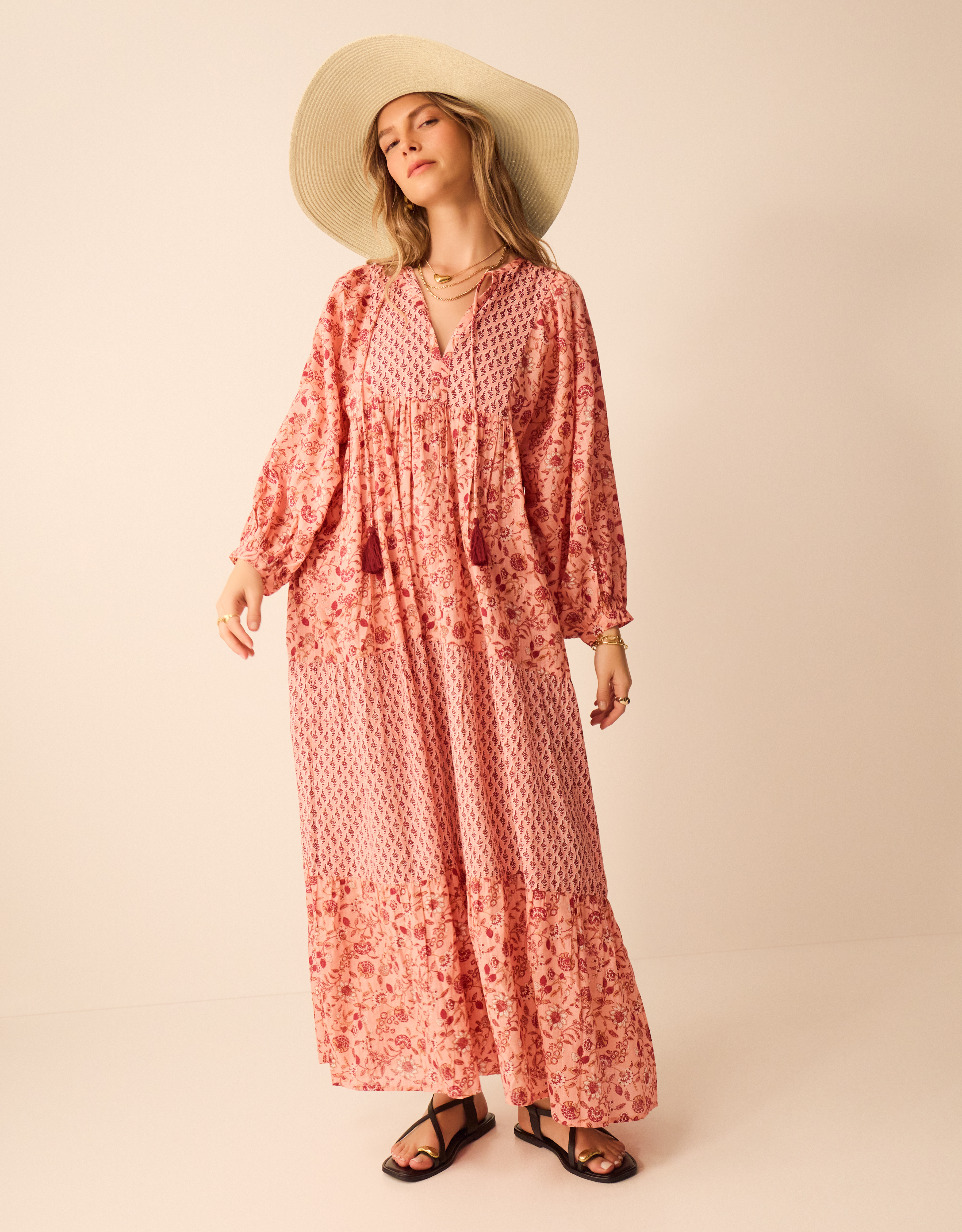 Pink & Red Floral Print Cotton Maxi Dress, Size: XS, Women's - Accessorize