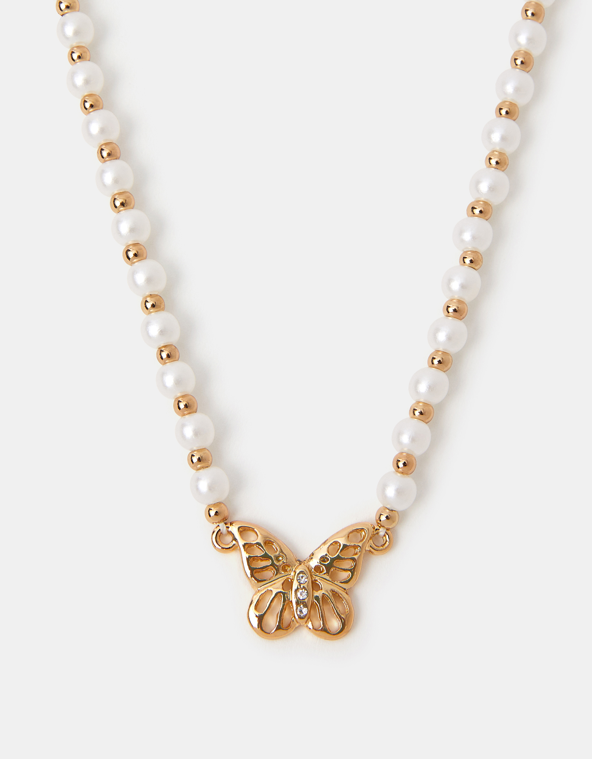 Gold Girls Butterfly Pearl Necklace - Accessorize