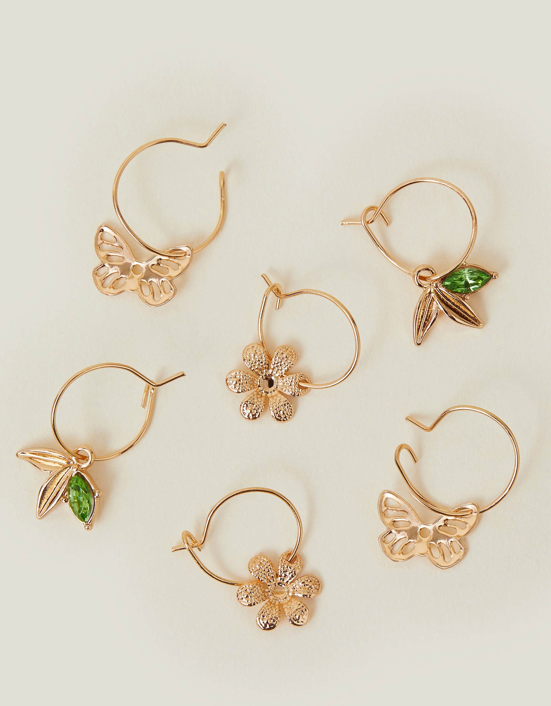 Gold 3-Pack Flower Gem Hoop Earrings - Accessorize