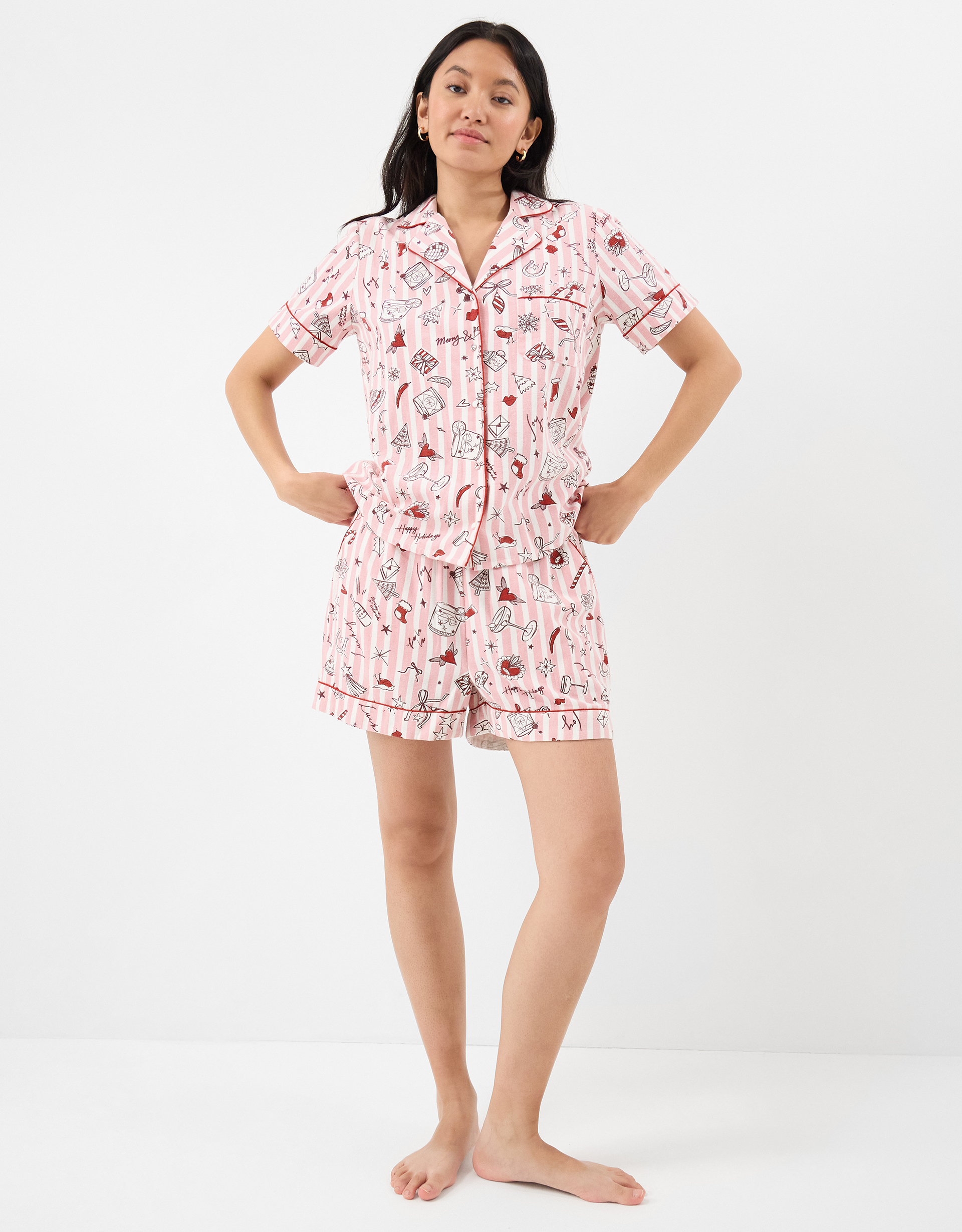 Christmas Cocktail Short Pyjama Set Pink, Size: XL - Accessorize