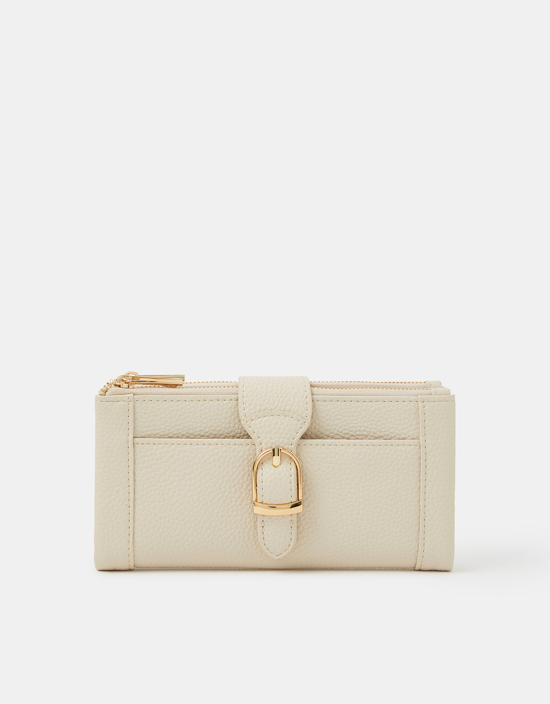 Accessorize Faux Leather Buckled Buckle Purse, Cream