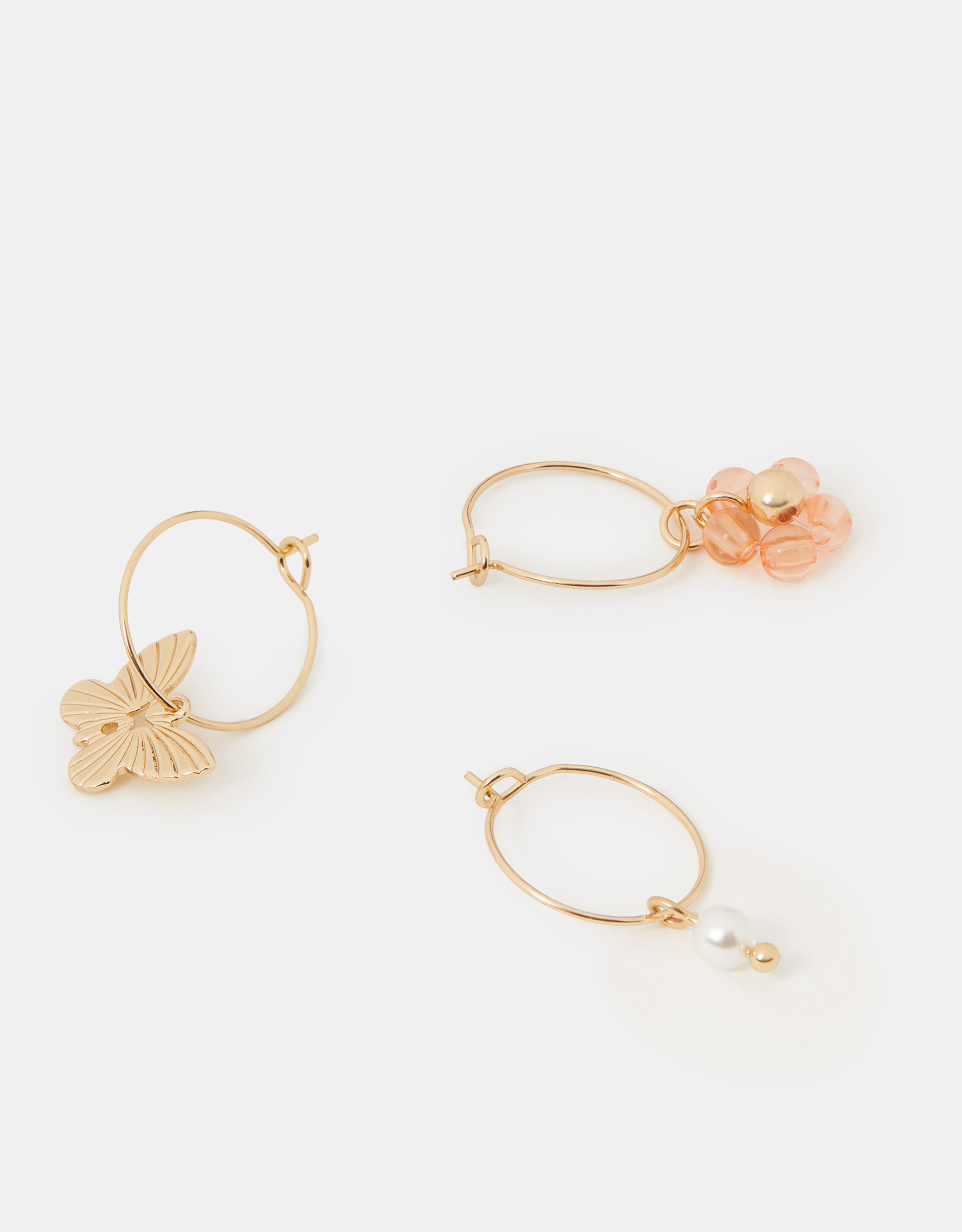 Accessorize Floral 3-Pack Charm Hoop Earrings, Gold