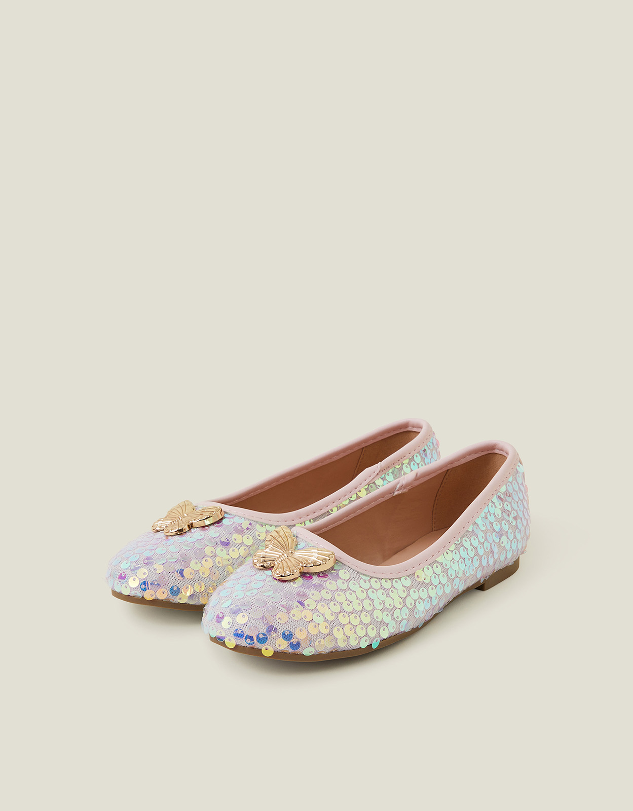 Pink & Gold Butterfly Sequin Ballet Flats, Size: 9, Girl's - Accessorize Kids