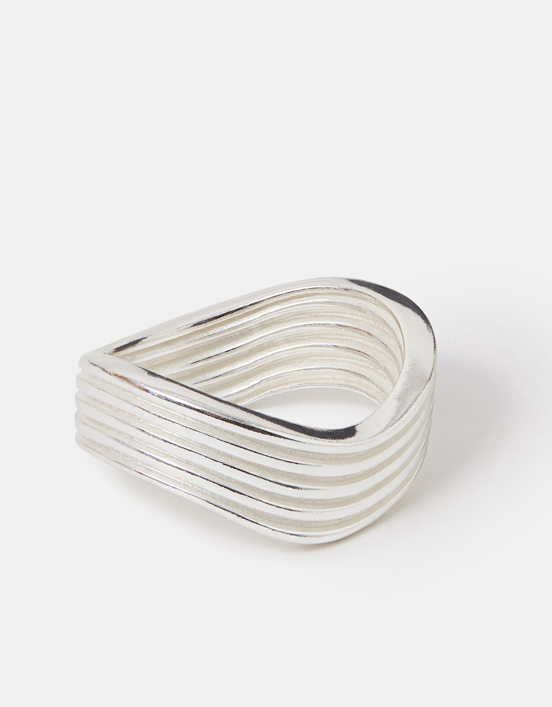 Sterling Silver-plated Wave Ring Silver, Size: L - Accessorize